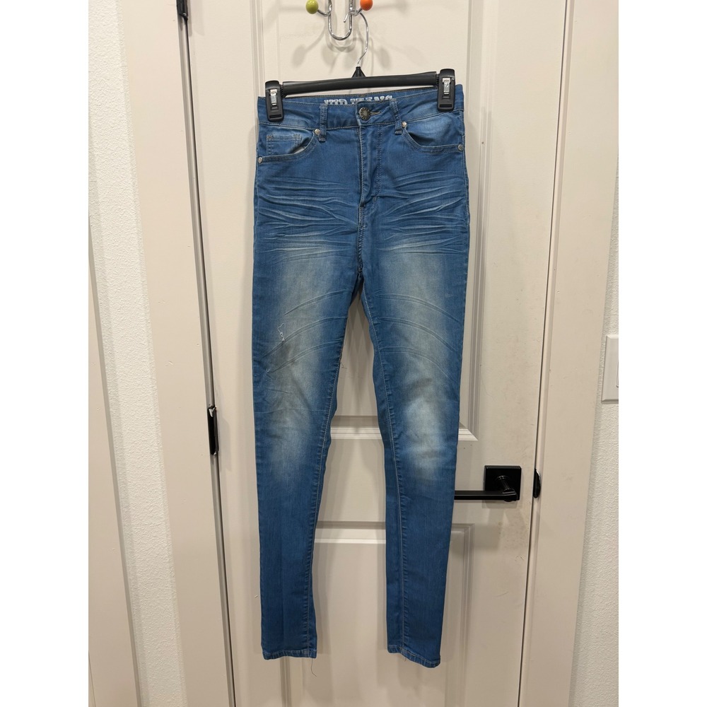 VIP Jeans Womens Size‎ 3/4 Blue High Rise Skinny Denim Medium Wash Distressed